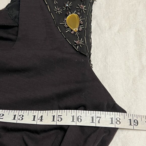 Escada Black Sheath Dress EU 36 US 4 Beaded Silk Wool Designer Cocktail - Picture 9 of 12